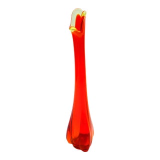 MCM Viking Epic Persimmon Orange Swung Glass Vase For Sale