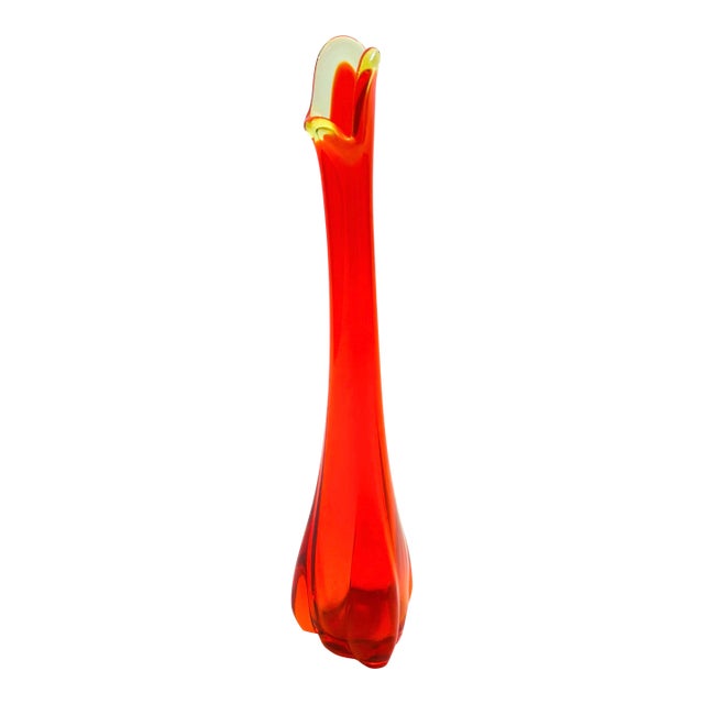 MCM Viking Epic Persimmon Orange Swung Glass Vase For Sale