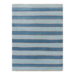 Rug & Kilim's Contemporary Dhurrie Rug in Blue Stripes - 12x15 For Sale