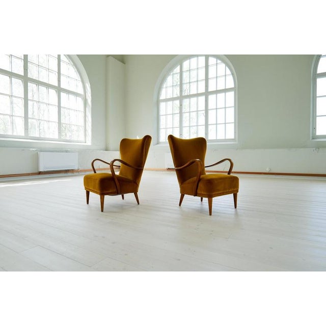 Wood Modern Art Deco vLounge Chairs in Velvet, Sweden, 1940s, Set of 2 For Sale - Image 7 of 18