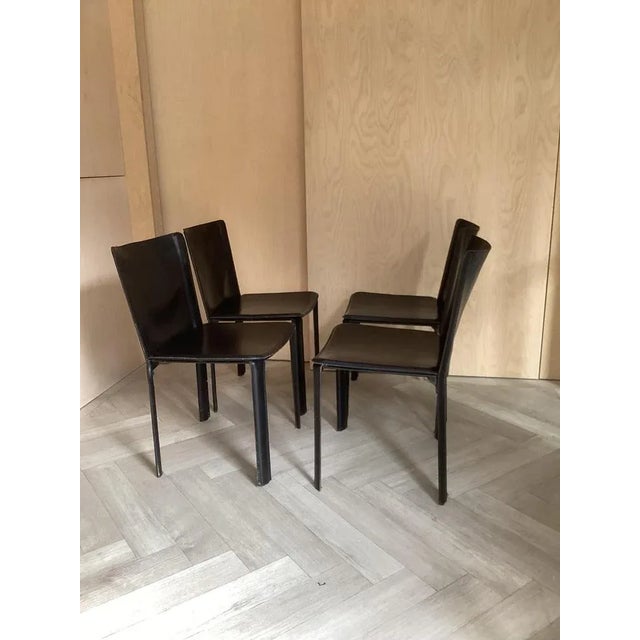 Mid-Century Modern Dining Chair by Cidue Black Leather, Set of 4 For Sale - Image 3 of 12