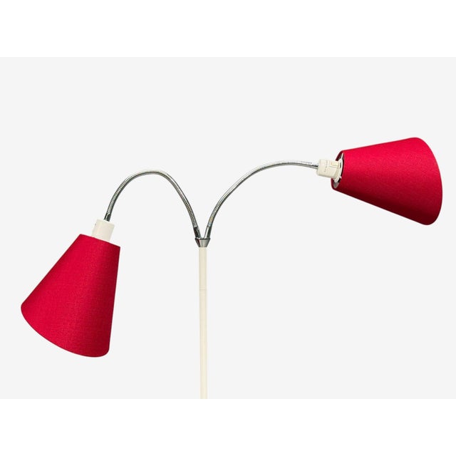 Early 21st Century Ah Belysing, Floor Lamp, White Lacquered Metal, Red Fabric, Sweden, 2000s For Sale - Image 5 of 11