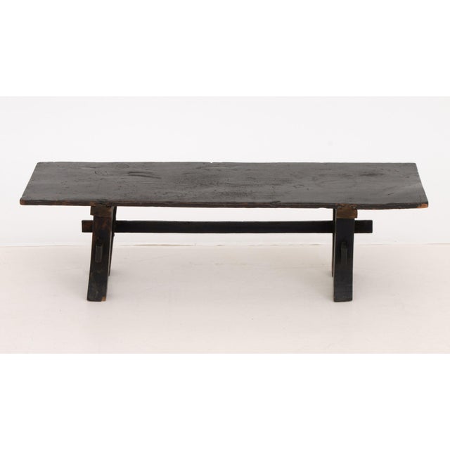 Japanese Ebonized Wood Bench, Meiji Period, 19th century. 10.5" H x 37" W x 13" D. Provenance: From an East 62nd Street...