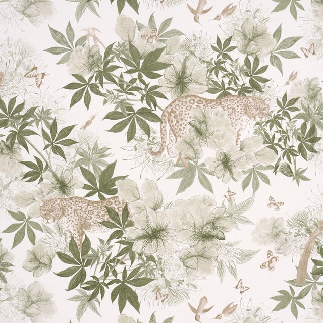 Schumacher X Katie Lydon Nocturnum Wallpaper In Ivory & Olive For Sale