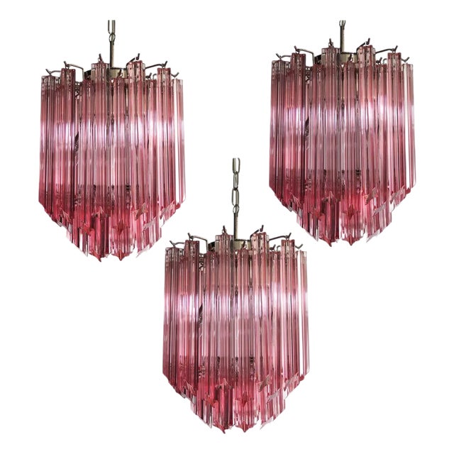 Quadriedri Glass Chandeliers, Murano, Set of 3 For Sale