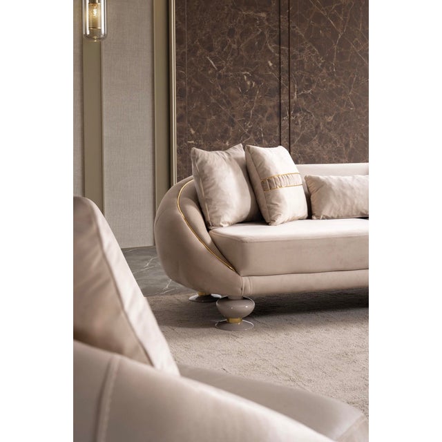 Wood Elysium Neutral 3-Piece Sofa Set by Casa Milano - Curved Modern Luxury With Gold Details For Sale - Image 7 of 16