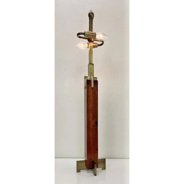 Art Deco Style Teak and Brass Skyscraper Table Lamp, 1980s For Sale - Image 12 of 13