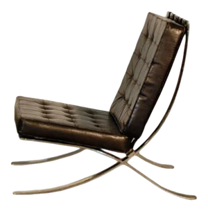 Large Mies van der Rohe Style Black Leather Lounge Chair