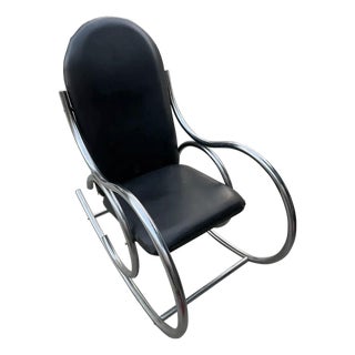 Chrome and Black Leather Vintage Modern Style Rocking Chair For Sale