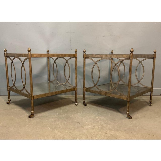 Mid 20th Century Mid 20th Century Two Tiered Glass Gold Side Tables - a Pair For Sale - Image 5 of 10