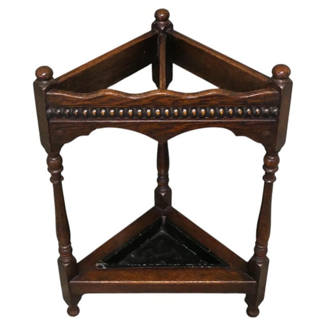 Turned Oak Corner Umbrella Stand, 1920 For Sale - Image 6 of 6