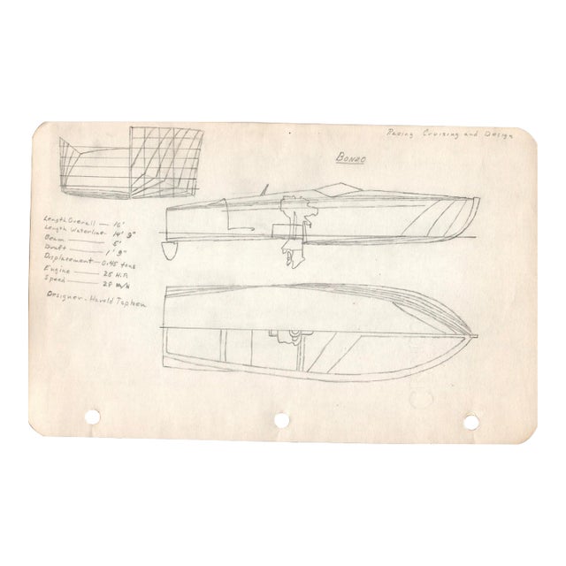 1940s Maine Marine Architectural Pencil Drawing on Paper For Sale