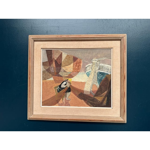 Nils Öst, Figure with Boats, 1950s, Oil Painting on Panel, Framed For Sale - Image 18 of 18
