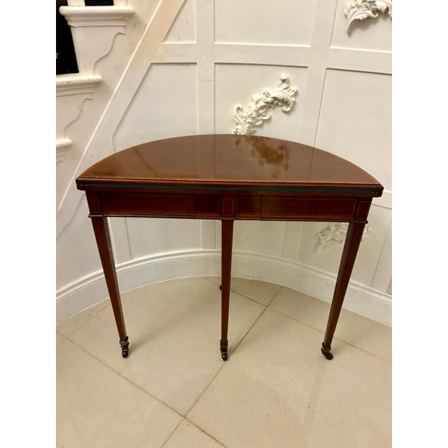 Antique Late Victorian Mahogany and Satinwood Inlaid Demi-Lune Console Table, 1890s For Sale - Image 3 of 12