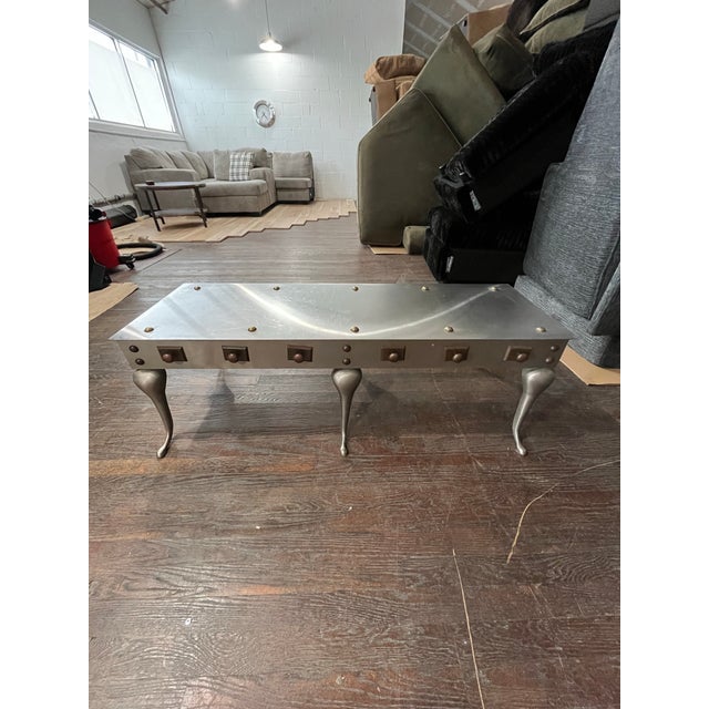 Mid-Century Modern Stainless With Brass Footman Cocktail Coffee Table For Sale In New York - Image 6 of 12