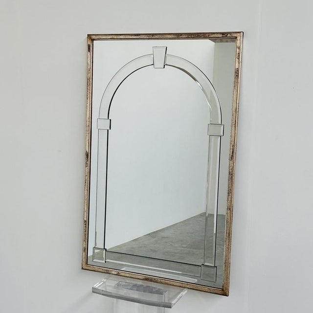 Large Art Deco Beveled Wall Mirror with Architectural Arch Design For Sale - Image 11 of 11