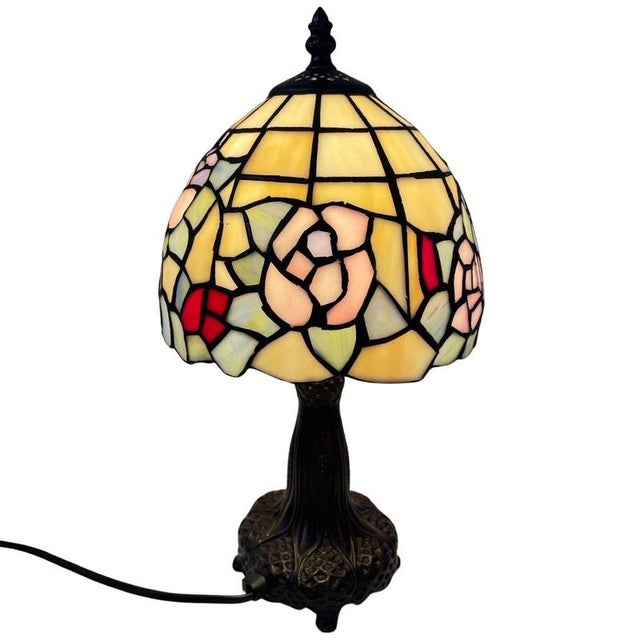 Tiffany Style Table Lamp with Stained Glass Shade and Decorative Base, 1980s For Sale - Image 6 of 6