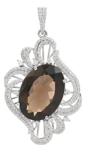 Art Deco Floral 925 Silver Smoky Topaz & Cz Cluster Pendant for Women