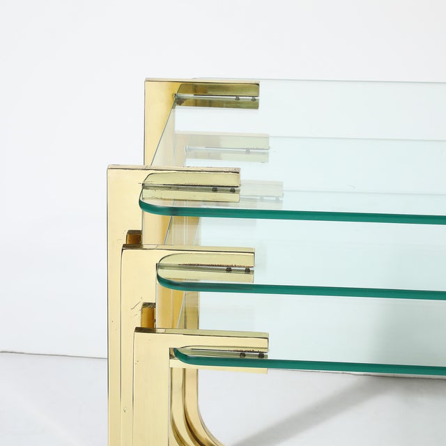 Mid-Century Modernist Nesting Tables in Polished Brass by Milo Baughman For Sale - Image 11 of 12