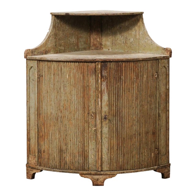 18th Century Gustavian Period Swedish Painted Corner Buffet with Reeded Doors For Sale
