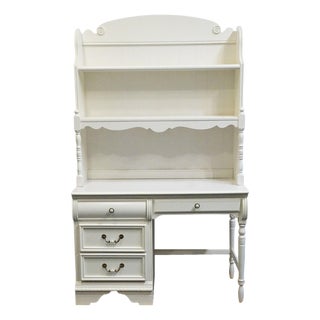 Lexington Furniture Off White Painted Traditional Victorian Style 44" Student Desk W. Bookcase Hutch 509-534 / 509-541 For Sale