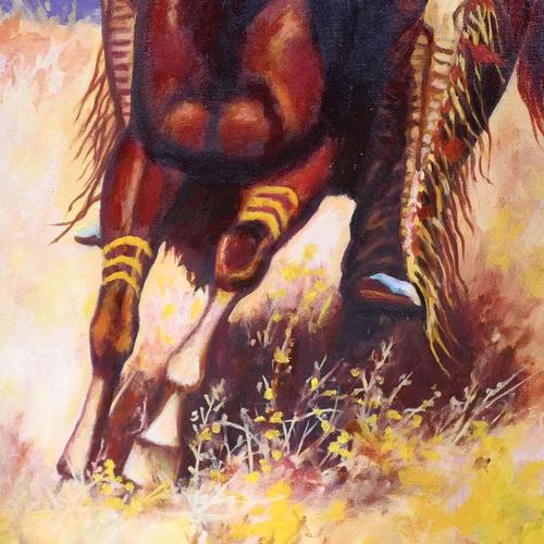 2000 - 2009 Reinhold, Indian Warrior on Horse, 2000s, Oil on Canvas For Sale - Image 5 of 7