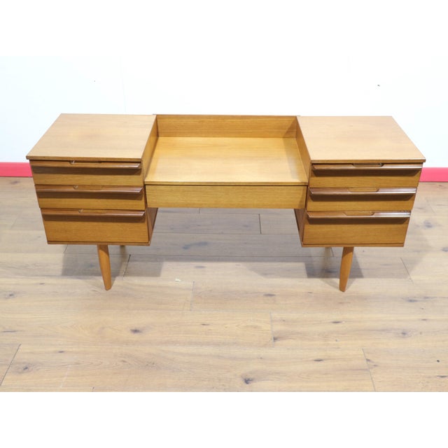 Mid Century Modern Vintage Teak British Vanity Dresser Desk For Sale - Image 10 of 15