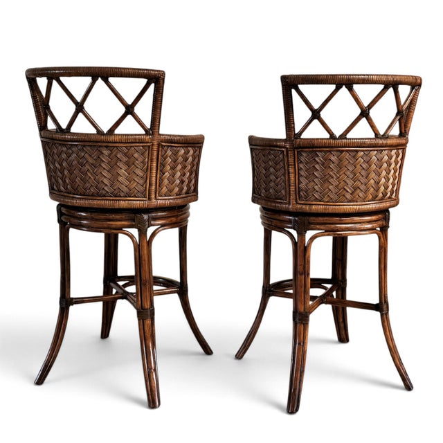 2010s Lexington Tommy Bahama Bali Hai Kamala Bay Swivel Bar Stools, a Pair For Sale - Image 5 of 18