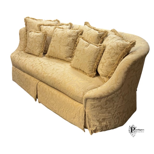 Ivory Vintage Thomasville Traditional English Style Ivory Print Tufted Sofa For Sale - Image 8 of 11
