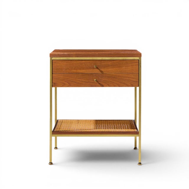 Wood Paul McCobb Model 8714 Mid Century Mahogany, Brass and Cane Nightstands - Pair For Sale - Image 7 of 13