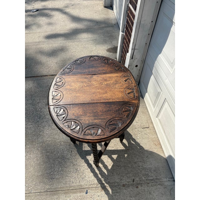 English Arts & Crafts Oak Barley Twist Gateleg Drop Leaf Table For Sale - Image 10 of 11