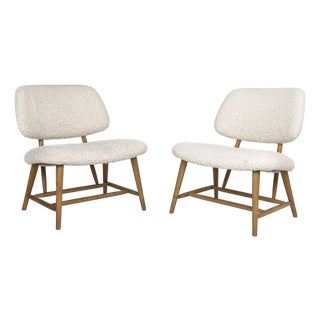 Swedish Modern Lounge Chairs in Ivory Bouclé Upholstery from Alf Svensson, 1950, Set of 2 For Sale