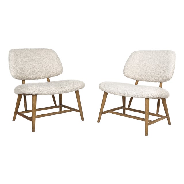 Swedish Modern Lounge Chairs in Ivory Bouclé Upholstery from Alf Svensson, 1950, Set of 2 For Sale