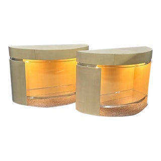 Pair of Henredon Half-Moon (Demilune) Illuminated Nightstands or Commodes For Sale