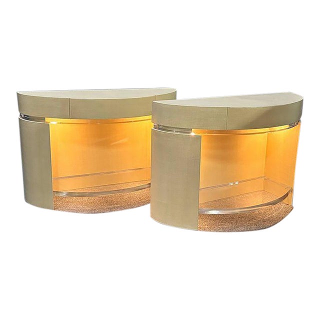 Pair of Henredon Half-Moon (Demilune) Illuminated Nightstands or Commodes For Sale