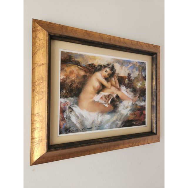 Ramon Kelley Original Pastel Painting Nude Portrait of a Seated Woman For Sale - Image 4 of 12