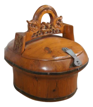Antique Chinese Qing Dynasty Elm Carved Tea Caddy Holder Wedding Food Basket