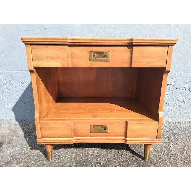 Wood 1940's Campaign Nightstands Brass Pulls by John Widdicomb a - Pair For Sale - Image 7 of 18
