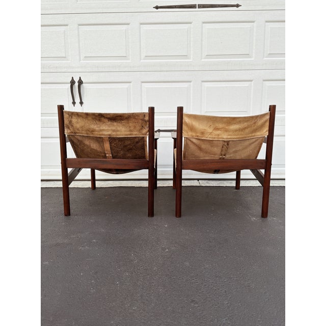 Michel Arnoult 1960s Michel Arnoult Roxinho Leather Safari Chairs - Set of 2 For Sale - Image 4 of 6