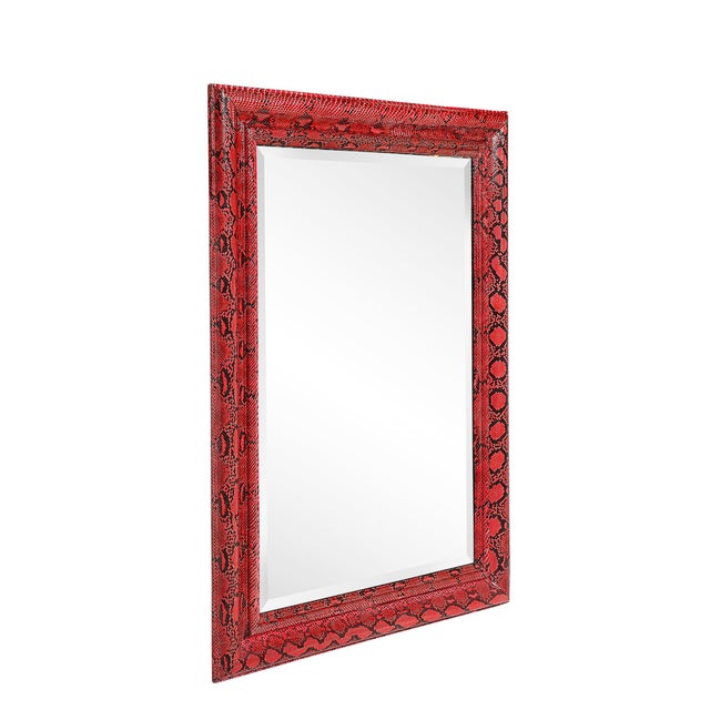 Karl Springer Mid-Century Molding Mirror in Red & Black Python Leather by Karl Springer For Sale - Image 4 of 16