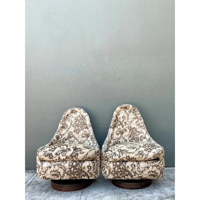 Cream Vintage Milo Baughman for Thayer Coggin Petite Swivel Chairs For Sale - Image 8 of 14