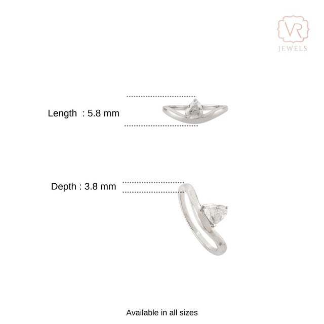 Heart-Shaped Diamond Solitaire Wave Ring Size 6.5 in 14k Solid White Gold Gift for Her For Sale - Image 10 of 15