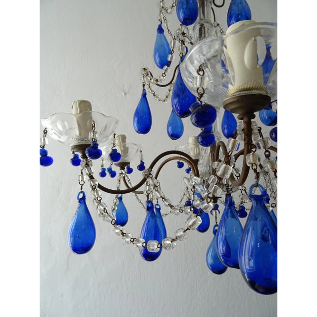 Italian Mouth Blown Cobalt Blue Murano Drops Crystal Swags Chandelier, C 1920 For Sale - Image 10 of 11