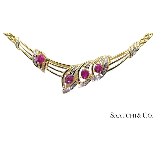 18k (750) Yellow Gold - Natural Diamond & Burmese Ruby: Necklace For Sale - Image 11 of 16