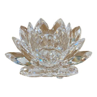 1990s Swarovski Waterlily Clear Crystal Faceted Small Candle Holder With Box For Sale