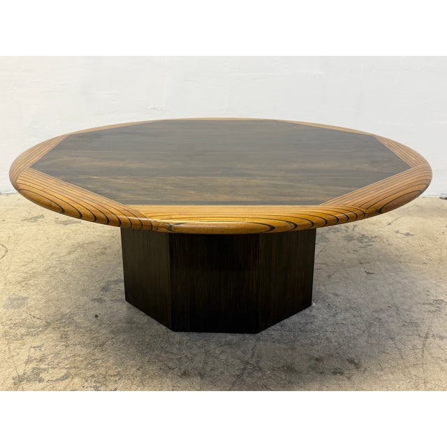 Refinished hardwood coffee or cocktail table with inlayed edges inspired by the Afra and Tobia Scarpa Africa Dining Table....