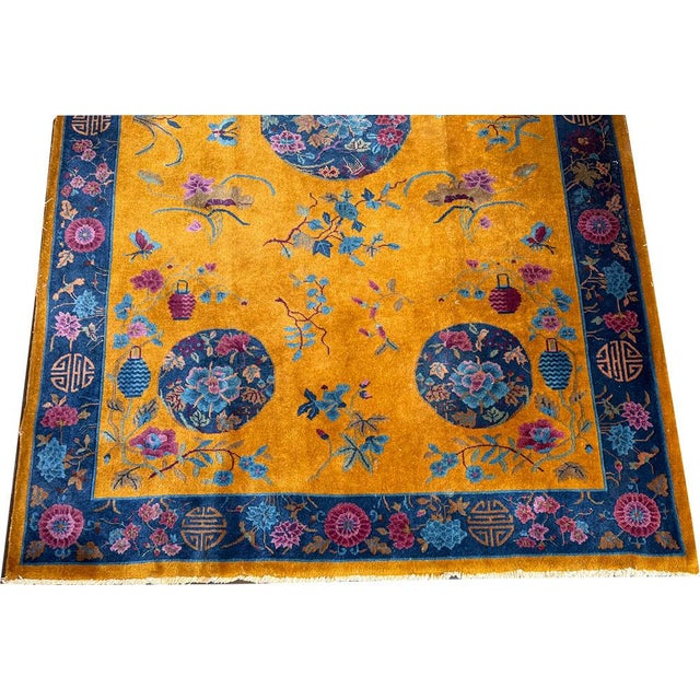 Art Deco A Stunning Antique 5' X 8' Gold Ground Art Deco Mandarin Chinese Rug Circa 1920 For Sale - Image 3 of 8