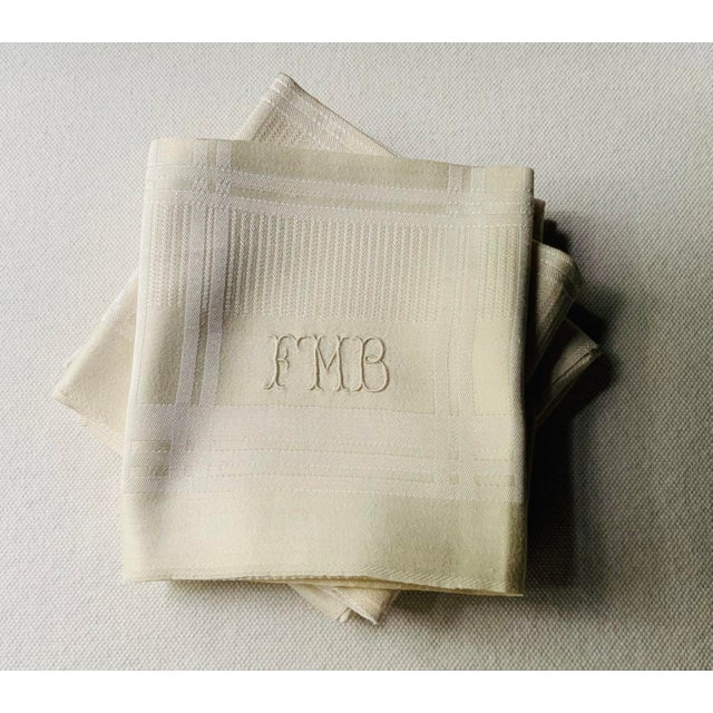 Antique French Damask Linen Dinner Napkins, Monogrammed, Set of 4 | C. 1930s For Sale - Image 13 of 14