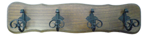 Wooden Wall-Mounted Coat Rack with Wrought Iron Hooks, 1960s