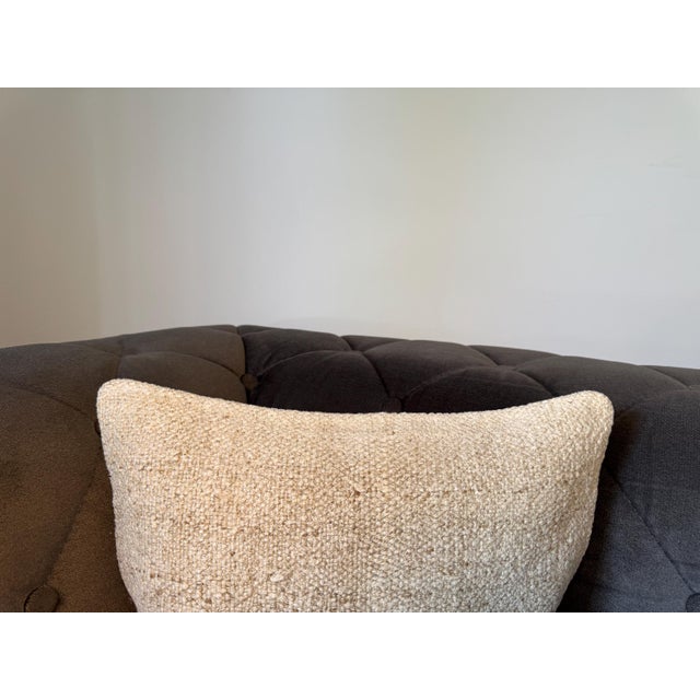 Turkish Natural Hemp Boucle Pillow, Warm Oatmeal Ivory Cushion, Handwoven Turkish Anatolian Pillow With Insert, 16x16 In For Sale - Image 3 of 7